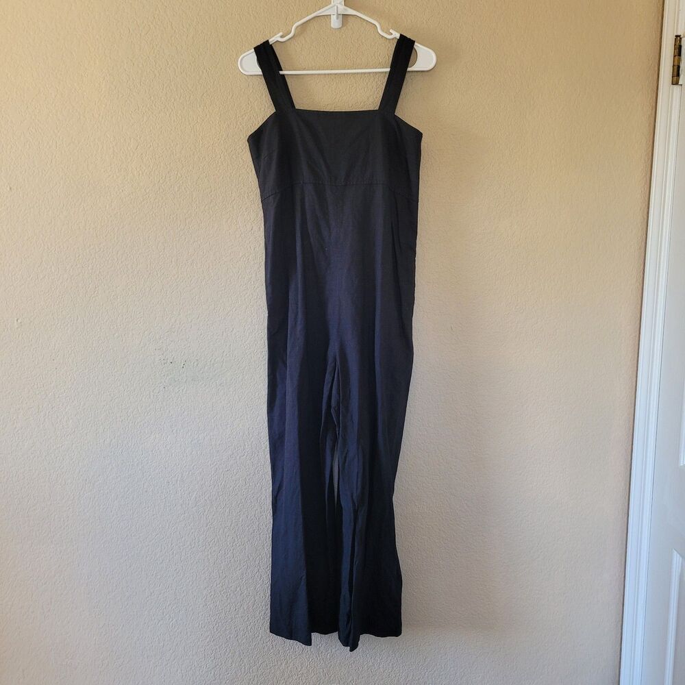 Uniqlo Womens Jumpsuit Size Small Black Linen Blend Sleeveless Wide Leg Pockets